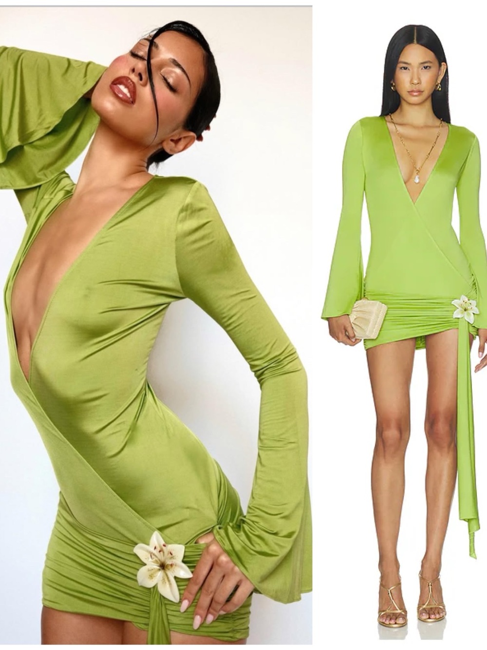 NWT Loba Tejinder Mini Short Long Sleeve Dress in Moss Green Flower Women’s XXS